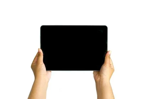  hands are holding the touch screen Stock Photos