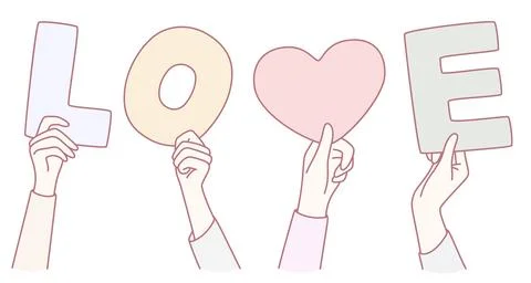 Hands that are lovingly holding letters which spell the word Love along with a 库存插图