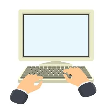Hands are typing on a computer keyboard. Computer employment. Stock Illustration