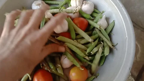 Hands Arranging Fresh Vegetables Video stock 346990688