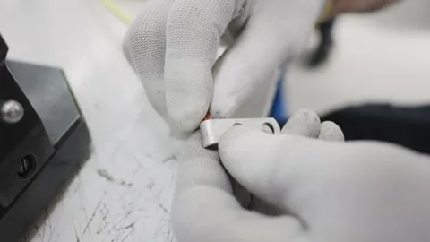 Hands assembling metal component in a cable production facility Stock Footage 319503830