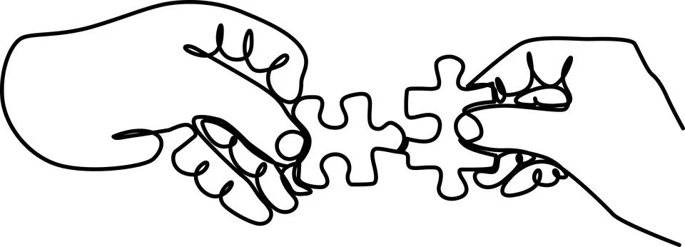 Hands assembling puzzle piece Vector Stock-Illustration