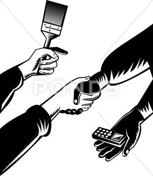 Hands barter paint brush cell phone. Stock Illustration