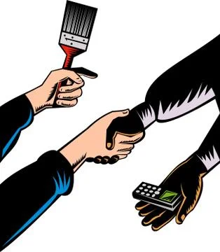 Hands barter paint brush cell phone. Stock Illustration