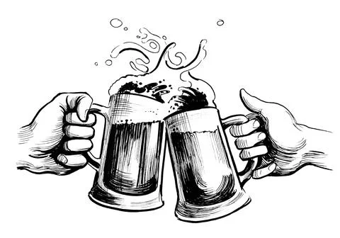 Hands with beer mugs Illustrazione stock
