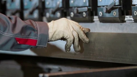 Hands bend sheet metal worker in the factory Stock Footage 83636767