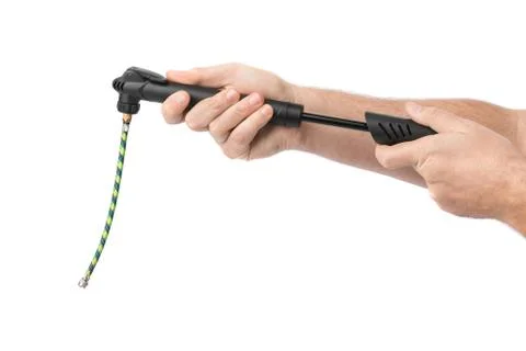 Hands with bicycle pump Stock Photos