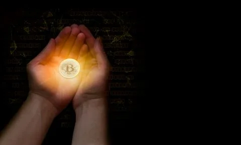 Hands Bitcoin Network Data Stock Photos