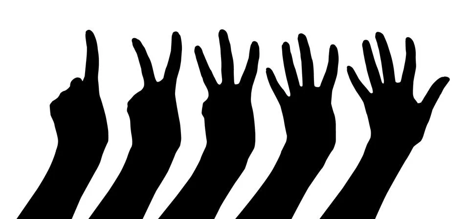 Hands black gestures count one, two, three, four, five Stock Illustration