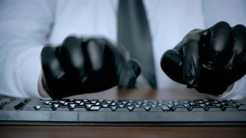 Hands in black gloves typing on the keyboard. Stock Footage 172274646