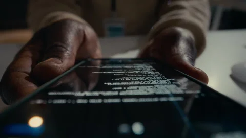 Hands of Black Male Data Security Specialist Testing Code on Smartphone Stock Footage 288793394