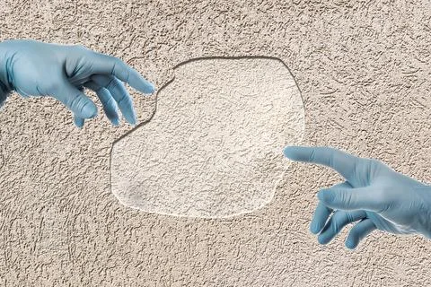 Hands with blue glove empty place blank for text Stock Illustration
