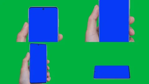 Hands blue phone split screen swipe gesture Great for chroma key tech UI Stock Footage 309643927