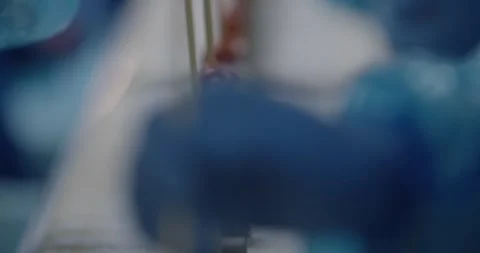 Hands in blue protective gloves working with sample tubes in a metal rack in a Stock Footage 339964598
