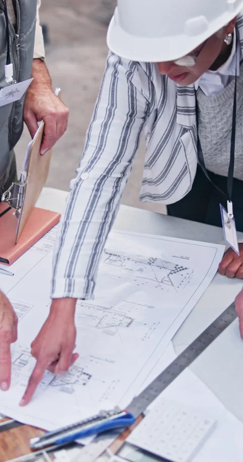 Hands, blueprint and planning with engineer team for construction, development Stock Footage 340948427