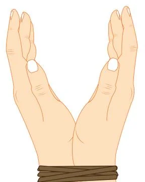 Hands bound by rope on white background is insulated Stock Illustration