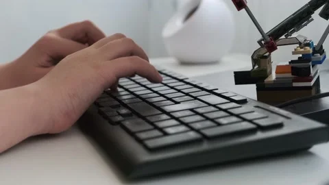 Hands of a boy with a mouse at the computer Stock Footage 152018084
