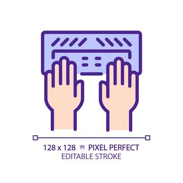 Hands with Braille keyboard pixel perfect RGB color icon 스톡 일러스트
