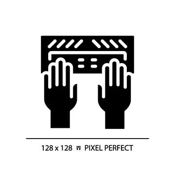 Hands with Braille keyboard pixel perfect black glyph icon 스톡 일러스트