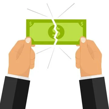 Hands break the money bill. Two hands broke the money. Stock Illustration