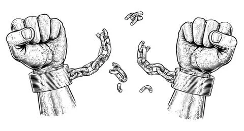 Hands Breaking Chain Shackle Handcuffs Stock Illustration