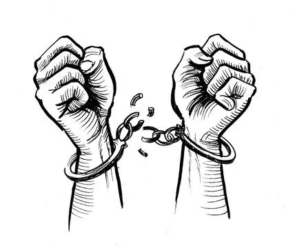 Hands breaking chains Illustrazione stock