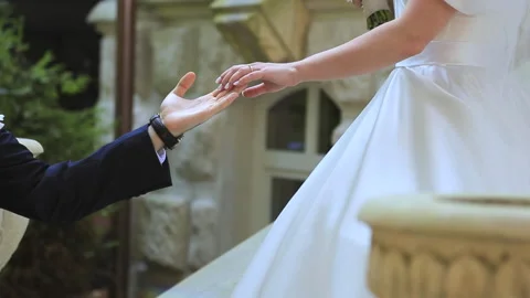 Hands of brides close up. The bride extends her hand to the groom on their Stock Footage 170393768