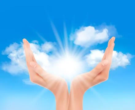 Hands with a bright sun. vector. Stock Illustration