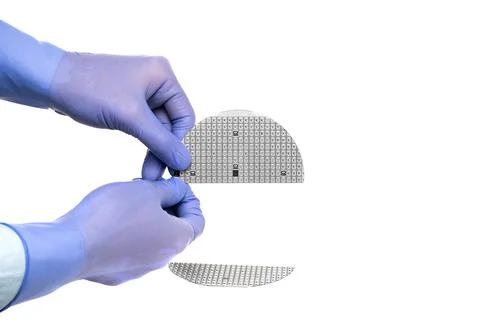 A hands broken multilayer semiconductor silicon wafer Stock Photos