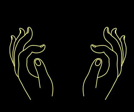 Hands of Buddha on a black background. Sketch. Stock Illustration