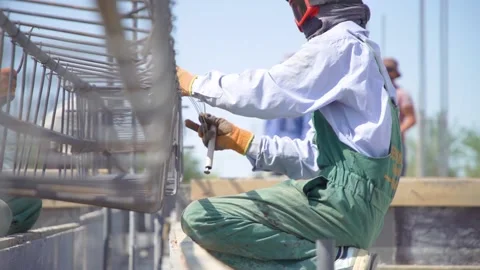 Hands of Builder on Reinforcement Works Stock Footage 171662910