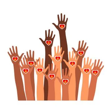 Hands with burning candle. flat stickers, poster. Color image of raised hands Stock Illustration