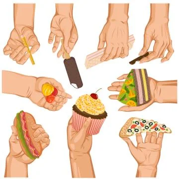 Hands with cake vector arm holding cupcake or sweet confection dessert icecream Illustration