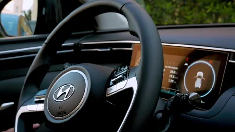 hands on car driving wheel with Hyundai ... | Stock Video | Pond5