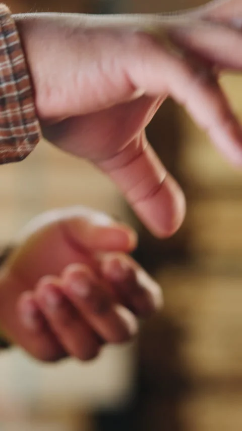 Hands, carpenter and person talking in workshop for manufacturing, idea or Stock Footage 343842635