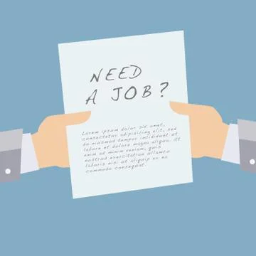 Hands carrying paper with text: Need a job? Vector Illustration Stock Illustration