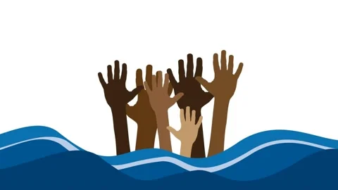 Hands of castaways in the sea waves asking for help. 2D animation. Clip foota Stock Footage 137943313