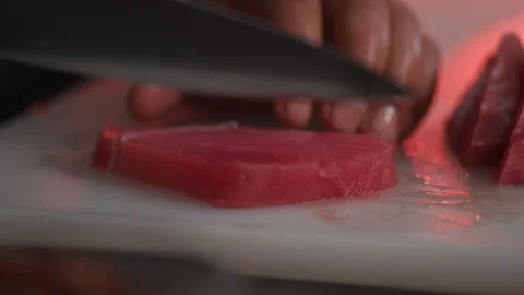 Hands chef cutting fresh meat raw lunch condiment preparation beef board cooking Stock Footage 103291277