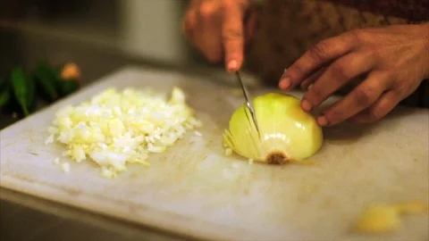Hands of a chef cutting green vegetables. Stock Footage 88405316