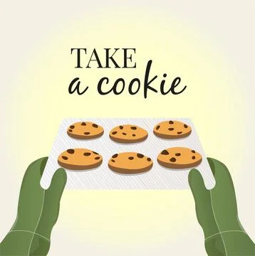Hands in chef mittens hold a tray of biscuits Stock Illustration