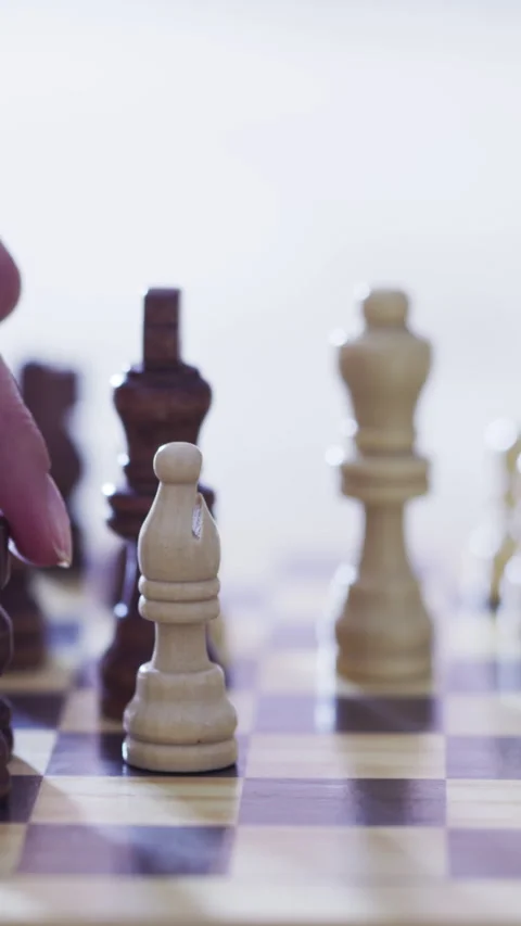 Hands, chess and knight with board game, piece and problem solving with Stock Footage 329765665