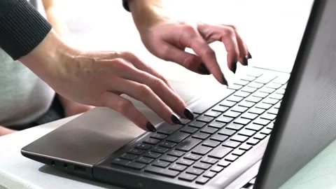 Hands of child on computer keyboard. Close up. Stock Footage 220041971
