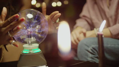 Hands of Clairvoyant Having Session with Crystal Ball Stock Footage 247631936
