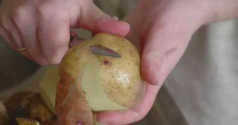 Hands clean organic potatoes close-up. Stockbeeldmateriaal 147977897