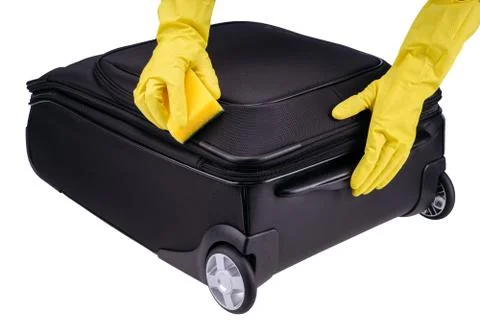 Hands clean suitcase Stock Photos