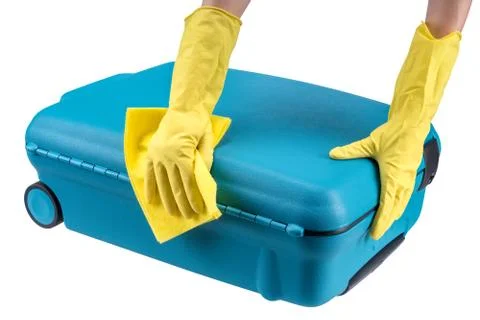 Hands clean suitcase Foto stock