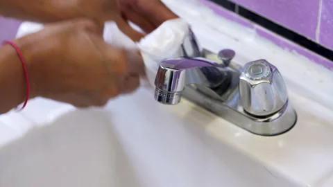 Hands Cleaning Bathroom Sink Stock Footage 196343692
