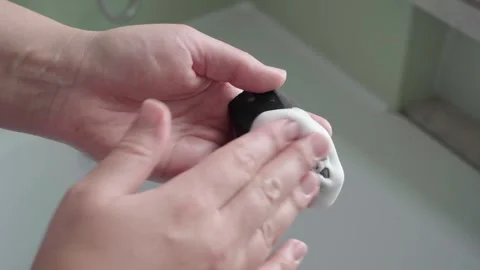 Hands Cleaning Makeup Sponge With Foaming Cleanser Stock Footage 342667134