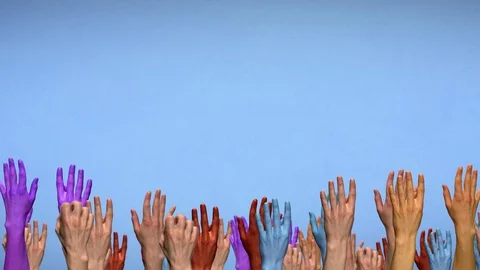 Hands of clients reach for an object in the centre. ELECTIONS Stock Footage 128295567
