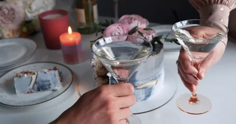 Hands clinking glasses and sparkling wine. Party fancy food presentation. Stock-Footage 132509911